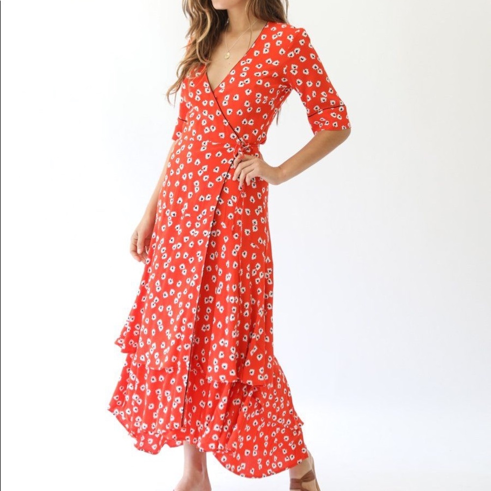 Ganni Scarlet Floral Wrap Maxi Dress